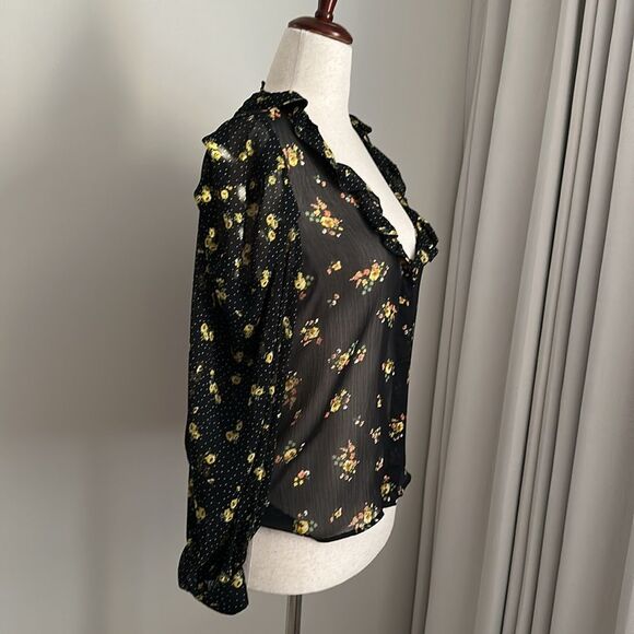 Zara Women’s Sheer Floral V-neck Ballon Sleeve Blouse Cottagecore Size M - Picture 7 of 10